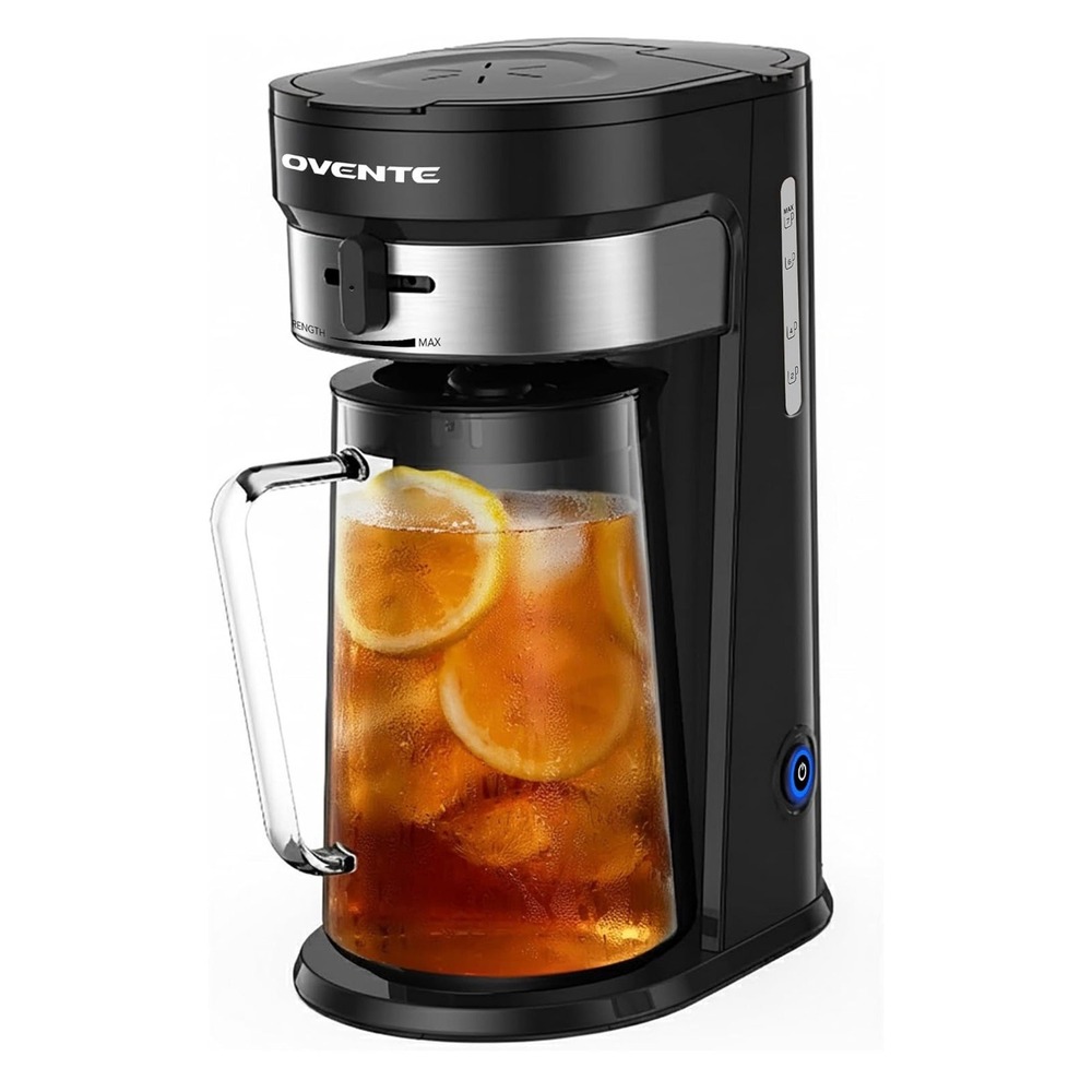 Ovente Iced Tea Iced Coffee Maker 2qt Black New Adjustable Strength Selector